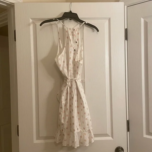 LOVERS + FRIENDS Gigi Polka Dot Print Flounce Wrap Dress in White and Pink - Picture 10 of 13